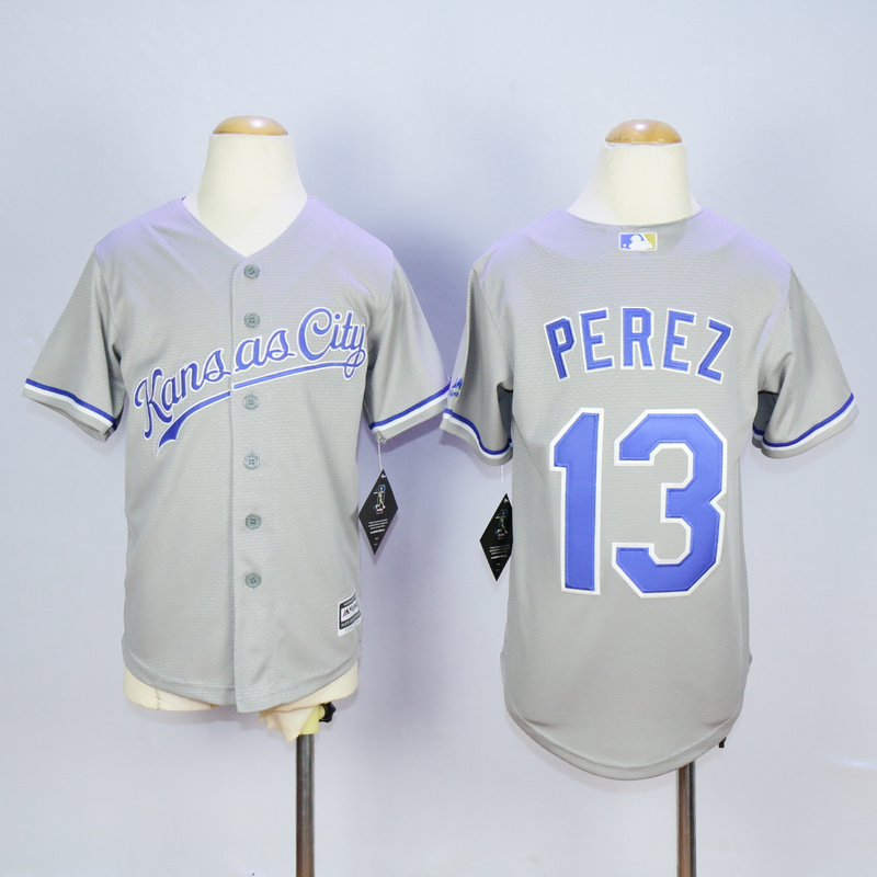 Youth Kansas City Royals 13 Perez Grey MLB Jerseys